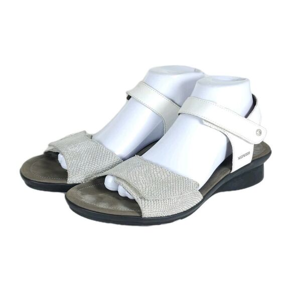 MEPHISTO Women’s Pattie EU41 US10,5 Leather White Silver Ankle Strap Sandals - Picture 1 of 16